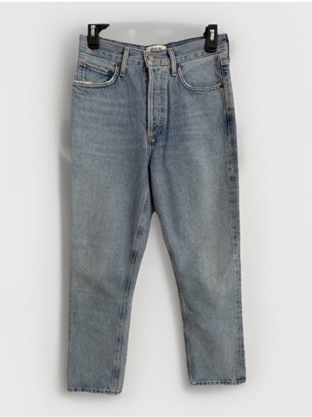 AGOLDE Riley Crop Jeans Womens 25 Blue High Rise Straight Leg Raw Hem Denim